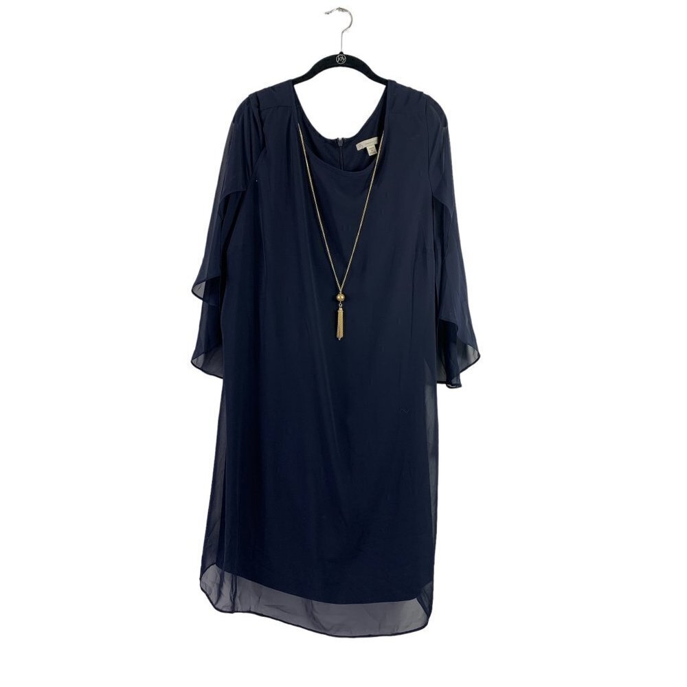 Dressbarn Women's Navy Blue Dress with Necklace